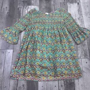 Peek Green Paisley Print Dress Boho Bell Sleeves Lightweight 2XL 12 Lined